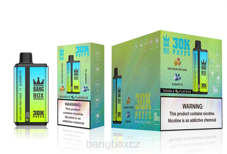 Bang Box Vape Cena - Bang Box 30 000 tahů duální příchutě kiwi mučenka guava & borůvkový led P2ZN65